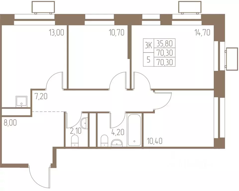 3-к кв. Московская область, Пушкино Фабрикант жилой комплекс, 1 (70.3 ... - Фото 1