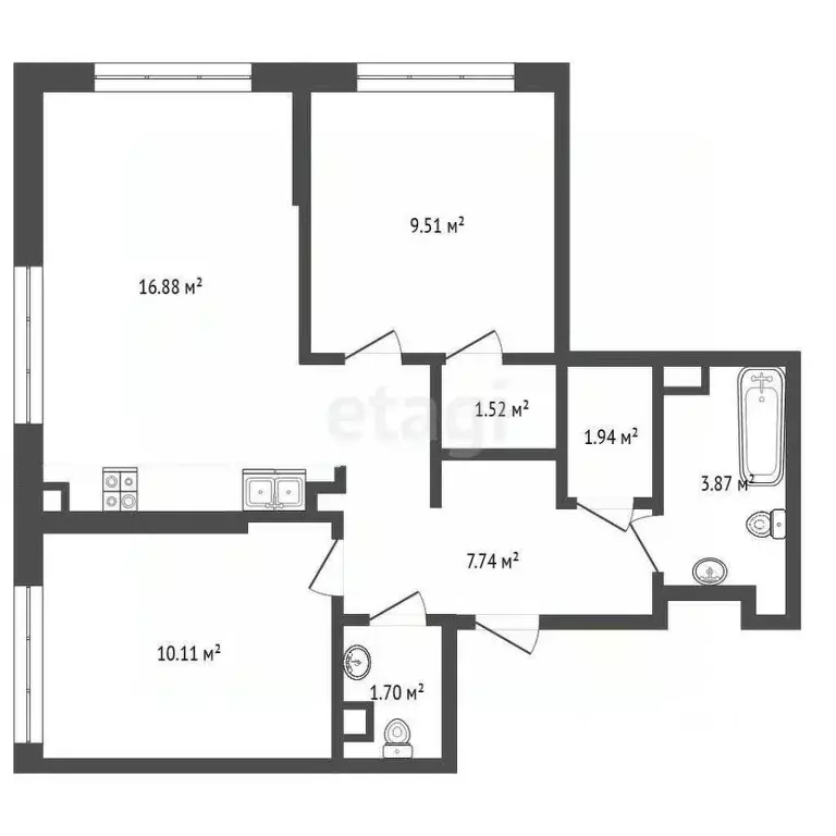 2-к кв. Тюменская область, Тюмень ул. Первооткрывателей, 6 (53.2 м) - Фото 1