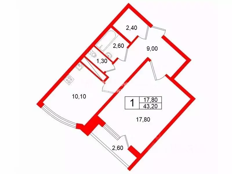 1-к кв. Санкт-Петербург Софийская ул., 38к2 (43.2 м) - Фото 1