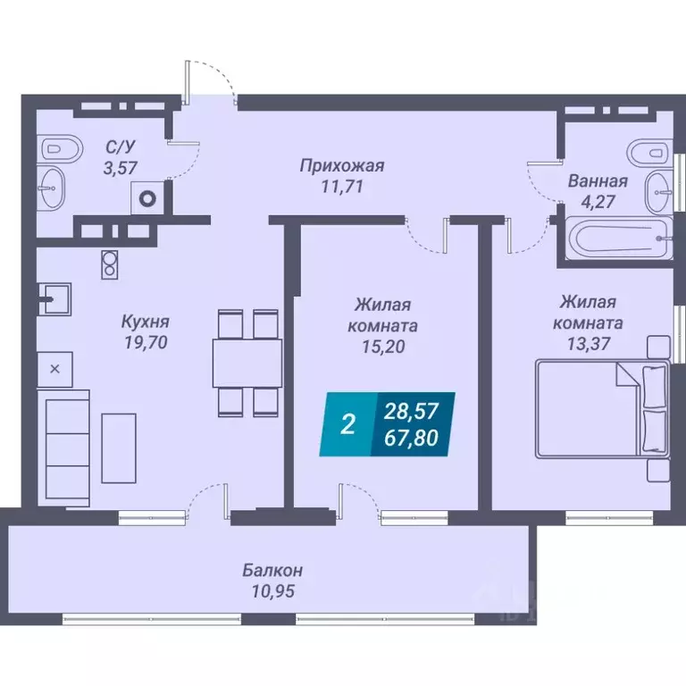 2-к кв. Новосибирская область, Новосибирск ул. Королева, 19 (67.8 м) - Фото 0