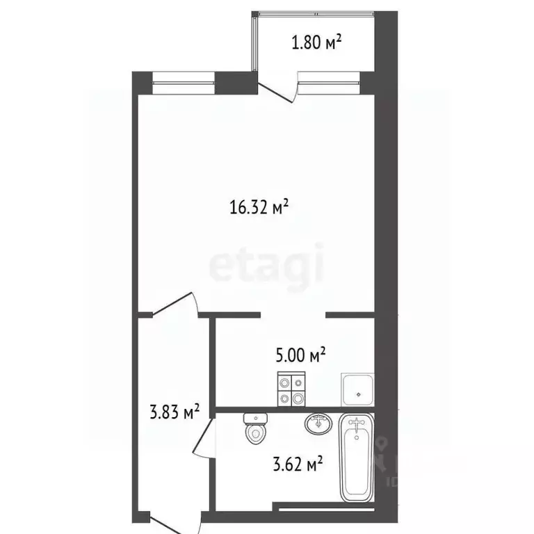 Студия Ямало-Ненецкий АО, Новый Уренгой Комсомольская ул., 8А (28.4 м) - Фото 2