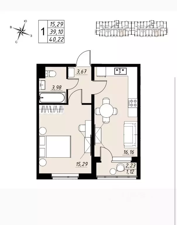 1-к кв. Тамбовская область, Тамбов Телецентр мкр,  (40.22 м) - Фото 0
