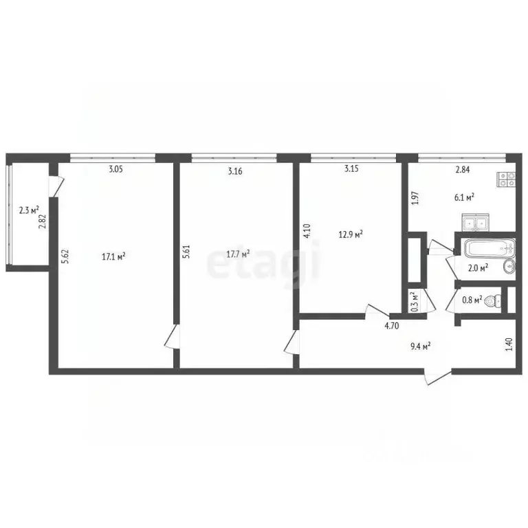 3-к кв. Санкт-Петербург Аэродромная ул., 9 (66.3 м) - Фото 1