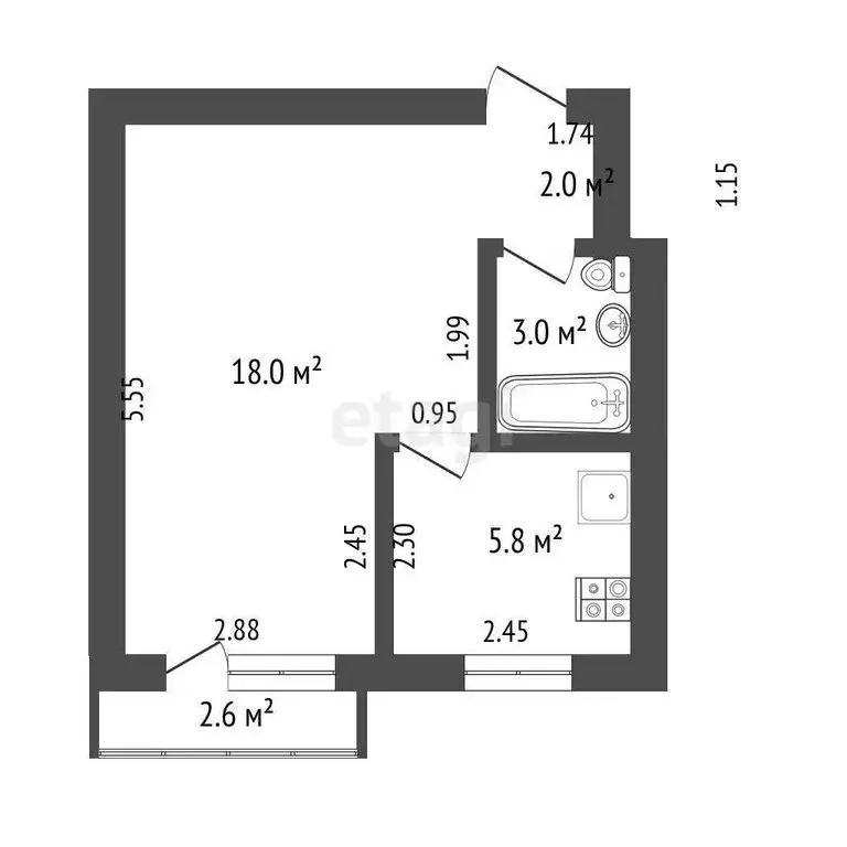 1-комнатная квартира: Ишим, улица Карла Маркса, 62 (28.3 м) - Фото 1
