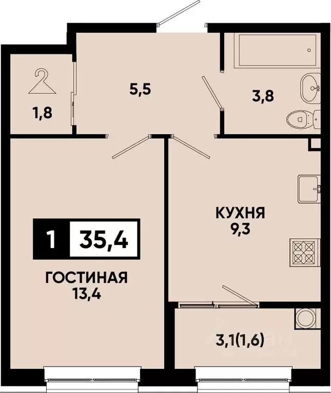 1-к кв. Ставропольский край, Кисловодск  (35.4 м) - Фото 0