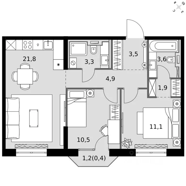 2-к кв. Татарстан, Казань Фриссон жилой комплекс (60.9 м) - Фото 2