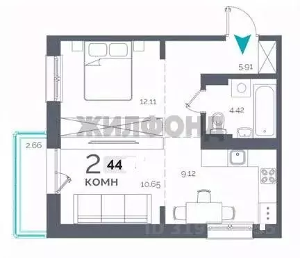 2-к кв. Иркутская область, Иркутск Пулковский пер., 28 (44.0 м) - Фото 0
