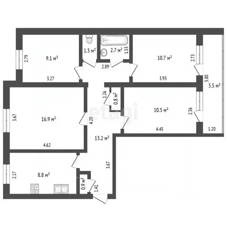 4-к кв. Татарстан, Альметьевск ул. Тельмана, 60 (77.0 м) - Фото 1