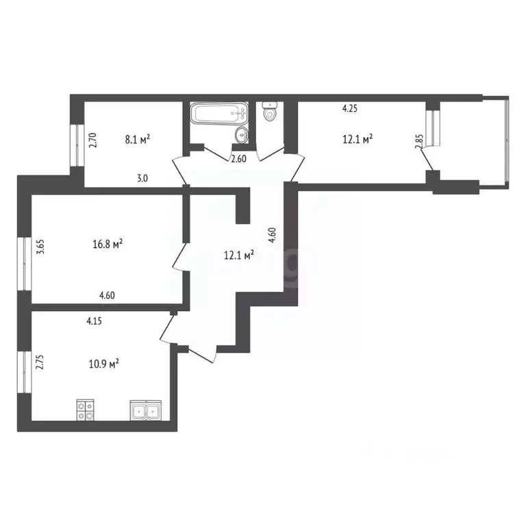 3-к кв. Крым, Симферополь ул. Лексина (63.5 м) - Фото 1
