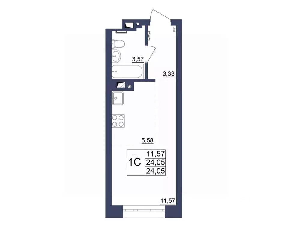 Студия Башкортостан, Уфа Космос жилой комплекс, лит1 (23.87 м) - Фото 1