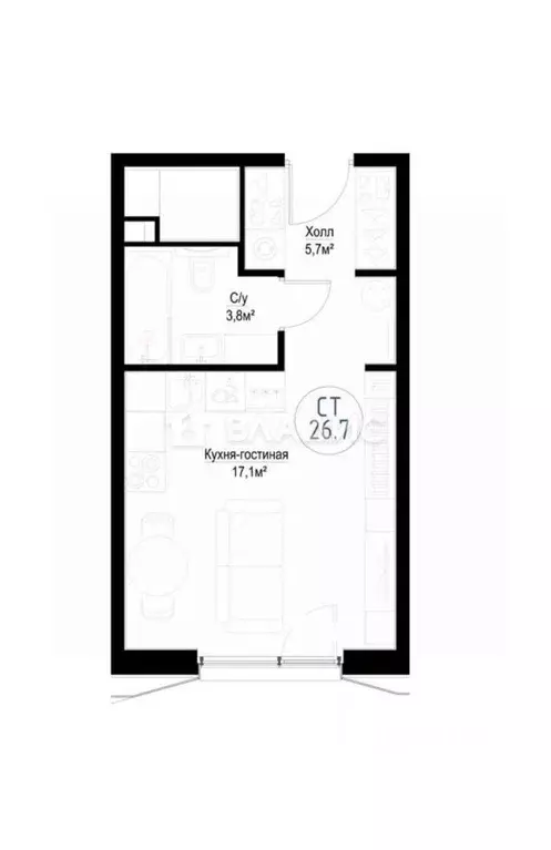 Студия Москва Волгоградский просп., 32/5к4 (26.5 м) - Фото 2