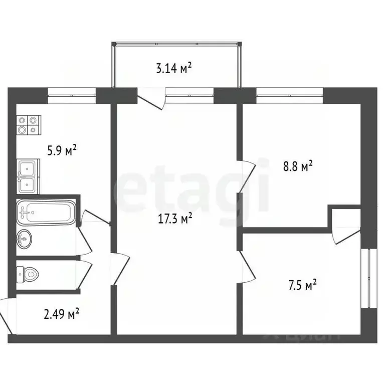 3-к кв. Пермский край, Пермь ул. Старцева, 35 (47.7 м) - Фото 2