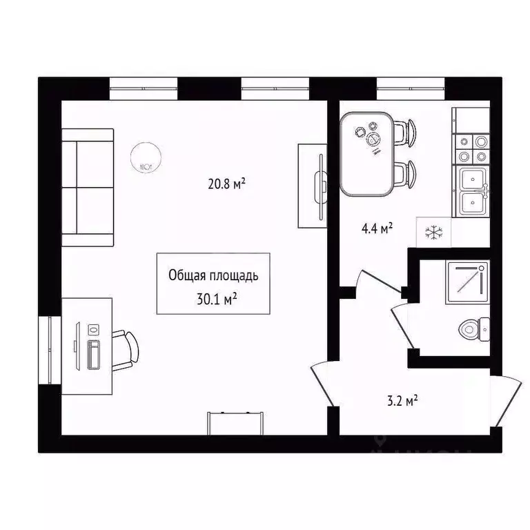 1-к кв. Новосибирская область, Новосибирск Планировочная ул., 27 (30.1 ... - Фото 2