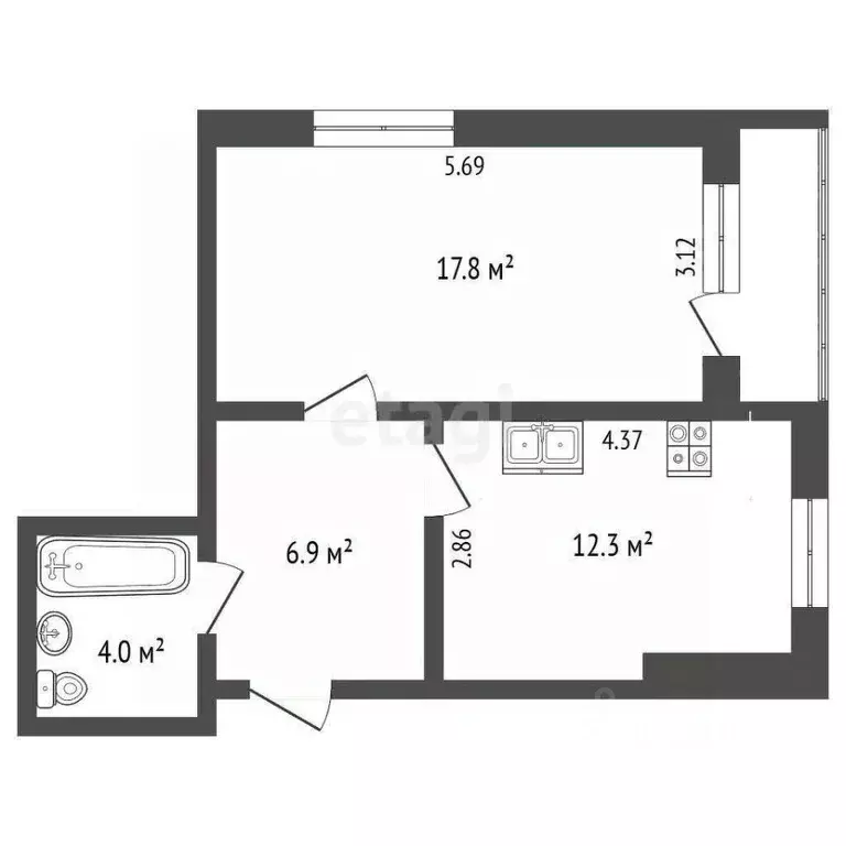 1-к кв. Калужская область, Калуга Хрустальная ул., 60Б (41.0 м) - Фото 1