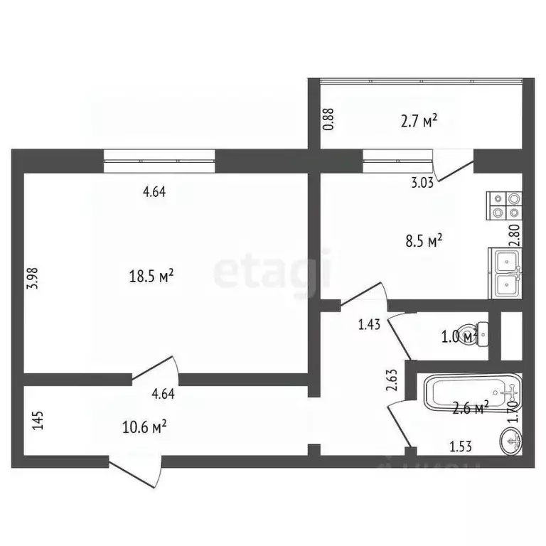 1-к кв. Ханты-Мансийский АО, Нягань 4-й мкр, 22 (41.2 м) - Фото 1