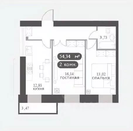2-к кв. Красноярский край, Красноярск Академгородок мкр,  (54.34 м) - Фото 0
