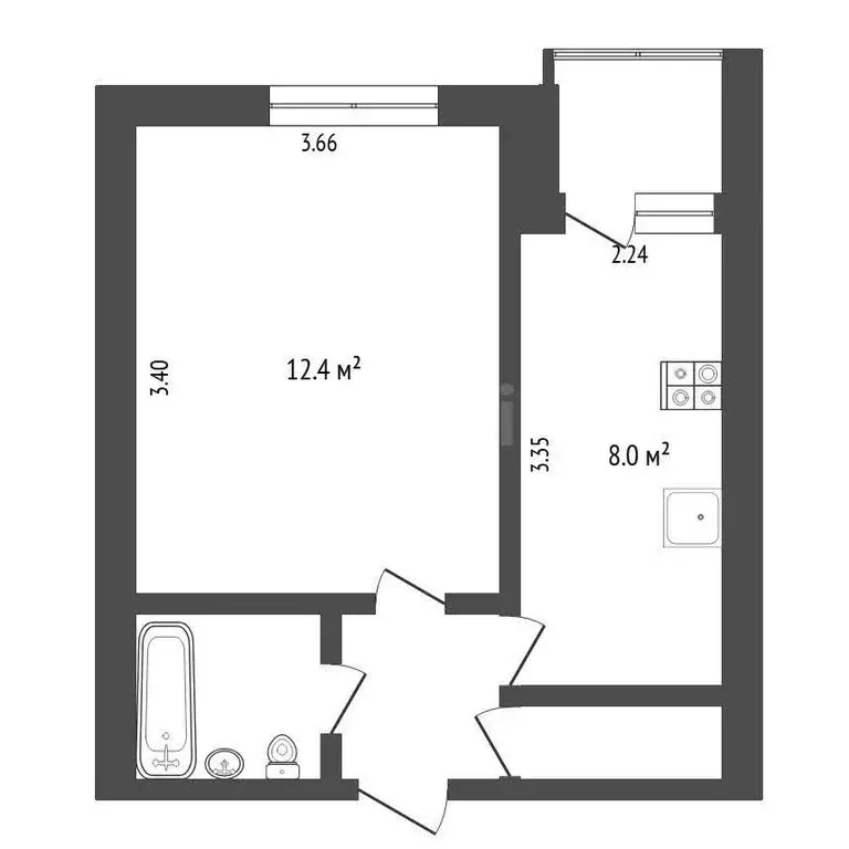 1-комнатная квартира: Тюмень, Холодильная улица, 134 (38 м) - Фото 1