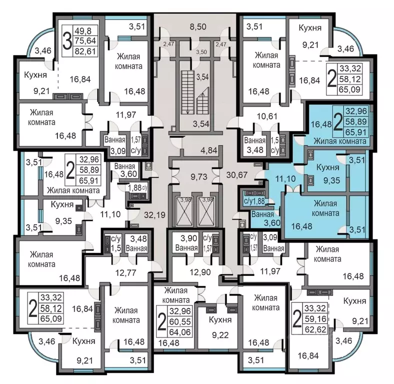 2-к кв. Калужская область, Калуга ул. Минская, 24 (65.91 м) - Фото 1