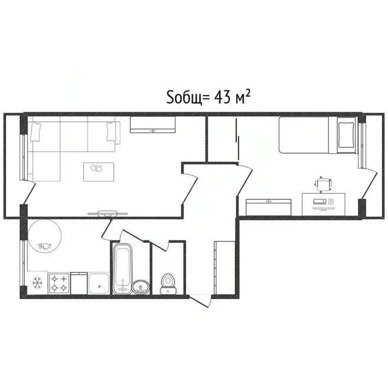 2-к кв. Брянская область, Брянск Новозыбковская ул., 13 (43.0 м) - Фото 2