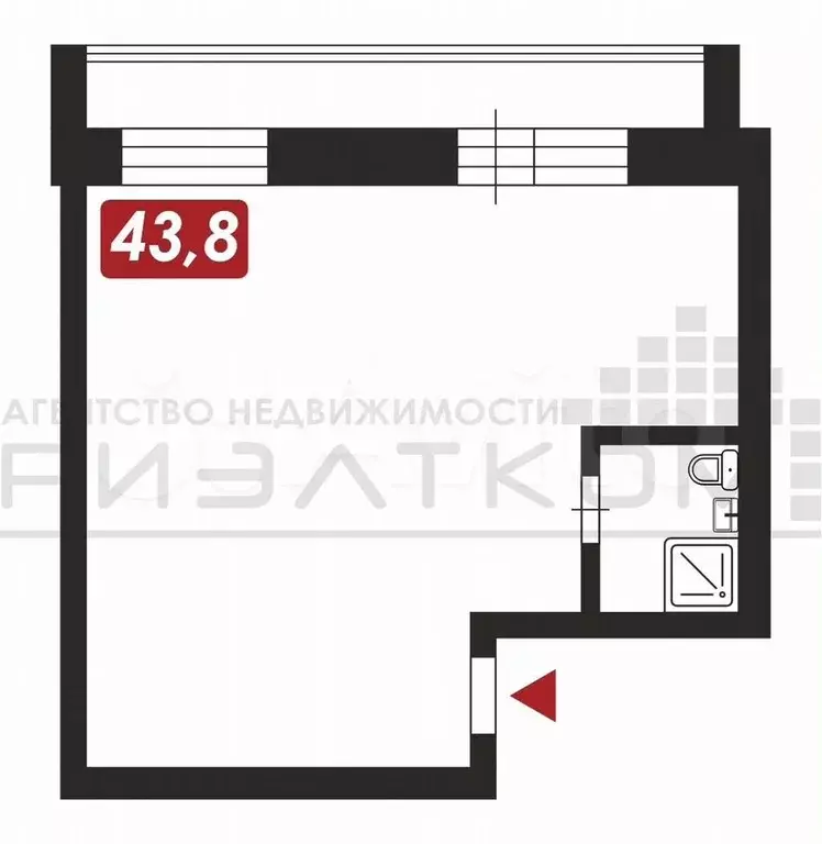 Квартира-студия, 43,8 м, 3/3 эт. - Фото 0