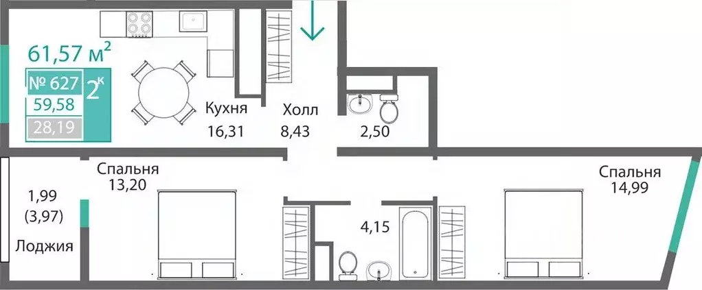2-к кв. Крым, Симферополь Крымская роза мкр,  (61.57 м) - Фото 0