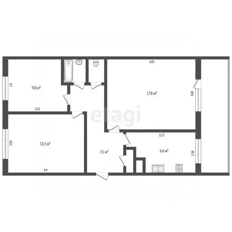 3-к кв. Татарстан, Набережные Челны просп. Раиса Беляева, 8 (59.0 м) - Фото 2