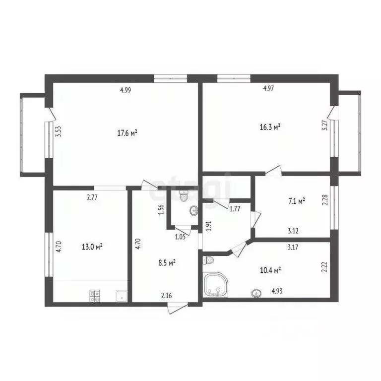 3-к кв. Коми, Сыктывкар ул. Кутузова, 19 (78.9 м) - Фото 0