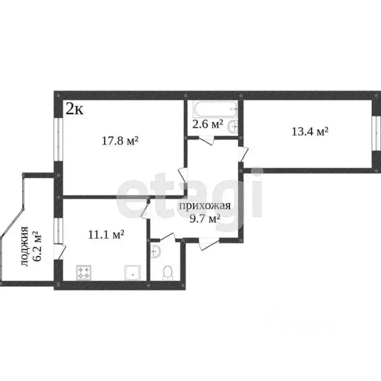 2-к кв. Костромская область, Кострома Галичская ул., 51 (57.7 м) - Фото 1