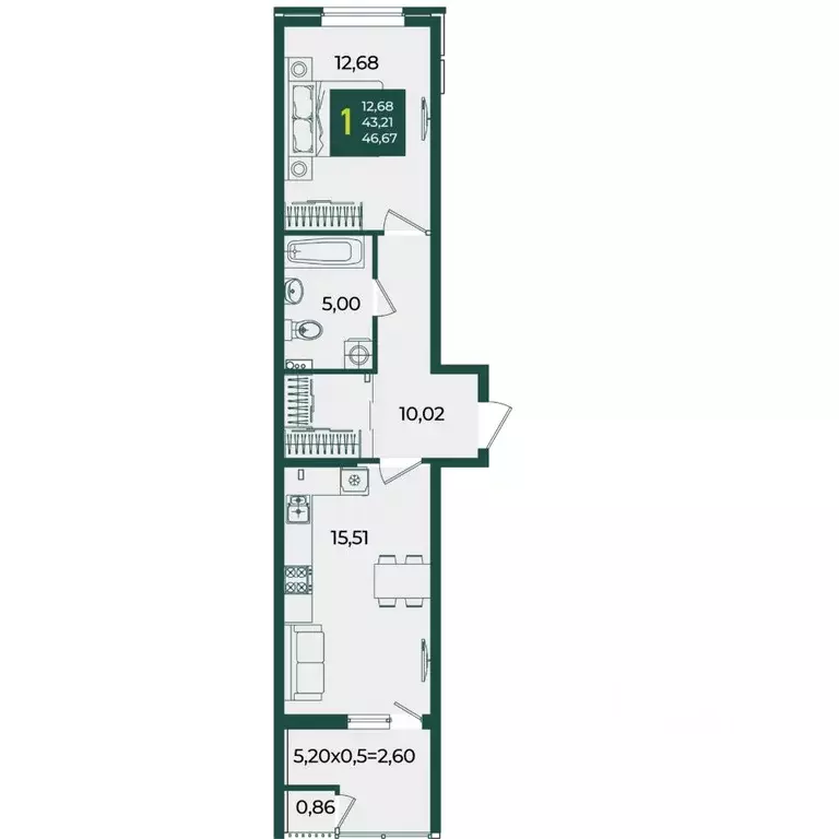 1-к кв. Краснодарский край, Краснодар Образцово мкр,  (46.67 м) - Фото 1