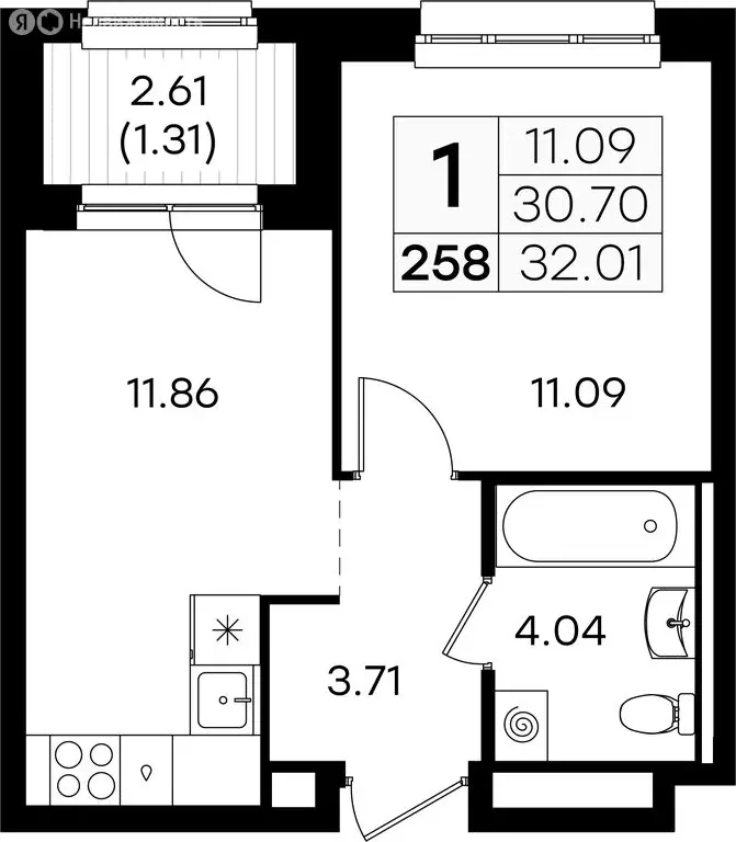 1-комнатная квартира: Казань, Кировский район (32.01 м) - Фото 0