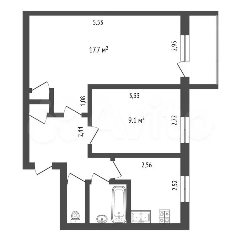 2-к. квартира, 41,1 м, 3/5 эт. - Фото 0