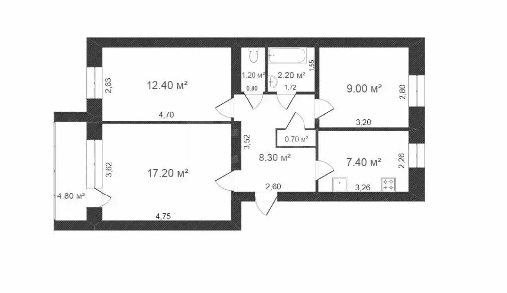 3-комнатная квартира: Ишим, улица 8 Марта, 29 (58.9 м) - Фото 0