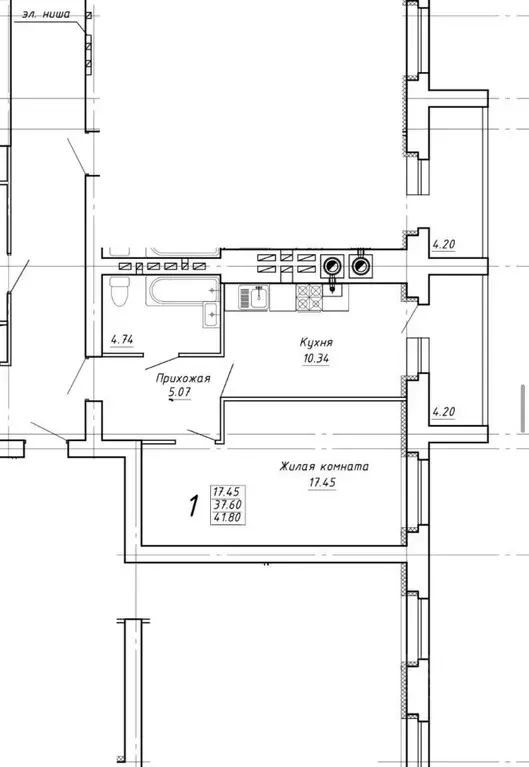 1-к кв. Тамбовская область, Тамбов ул. Агапкина, 5А (41.8 м) - Фото 2