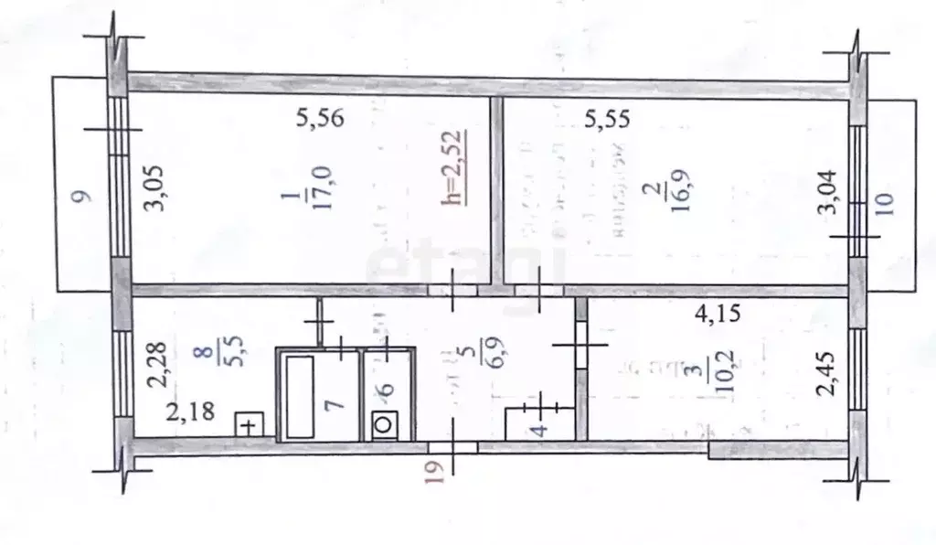 3-к кв. Архангельская область, Новодвинск Солнечная ул., 14 (60.4 м) - Фото 1