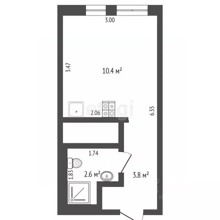 Студия Тюменская область, Тюмень Харьковская ул., 76 (20.3 м) - Фото 0