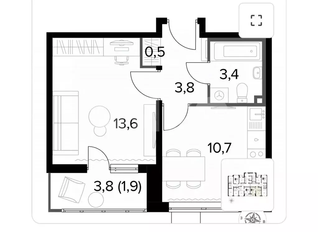 1-к кв. Московская область, Люберцы ул. Рождественская, 4 (34.4 м) - Фото 2