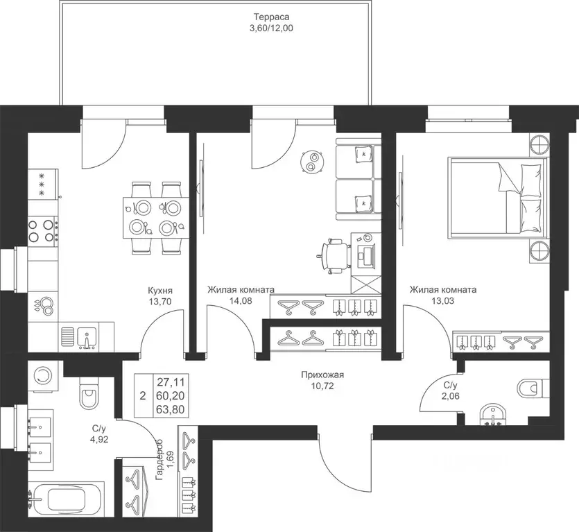 2-к кв. Татарстан, Лаишевский район, Столбищенское с/пос, с. Усады ул. ... - Фото 1