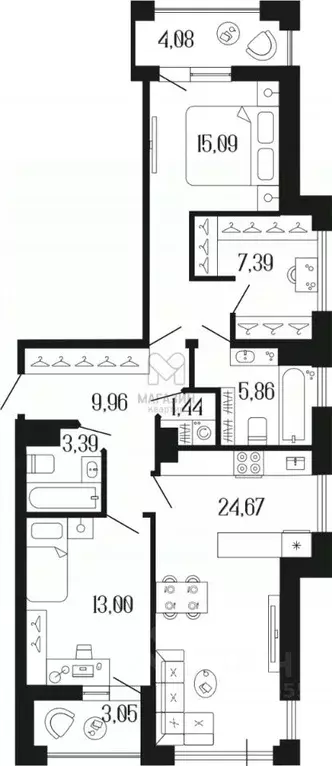 3-к кв. Санкт-Петербург ул. Коли Томчака (84.37 м) - Фото 0