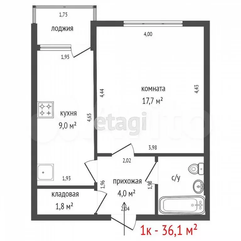 1-к. квартира, 36,1 м, 2/9 эт. - Фото 0