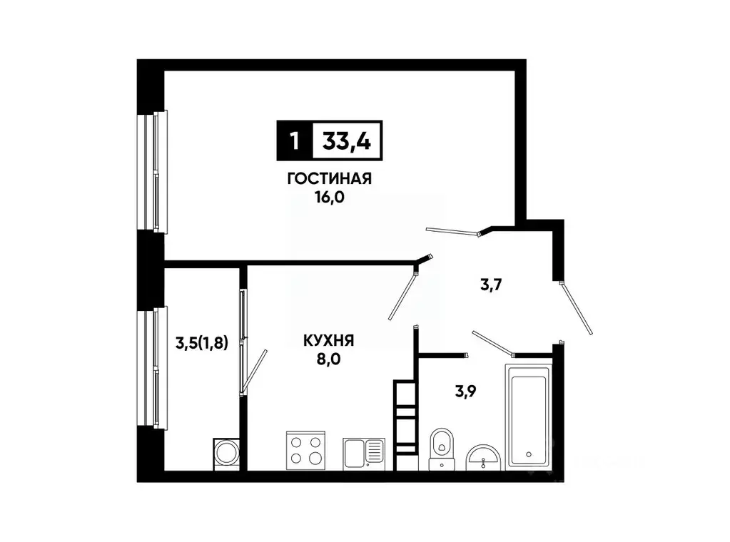 1-к кв. Ставропольский край, Ставрополь ул. Доваторцев, 179 (33.4 м) - Фото 0