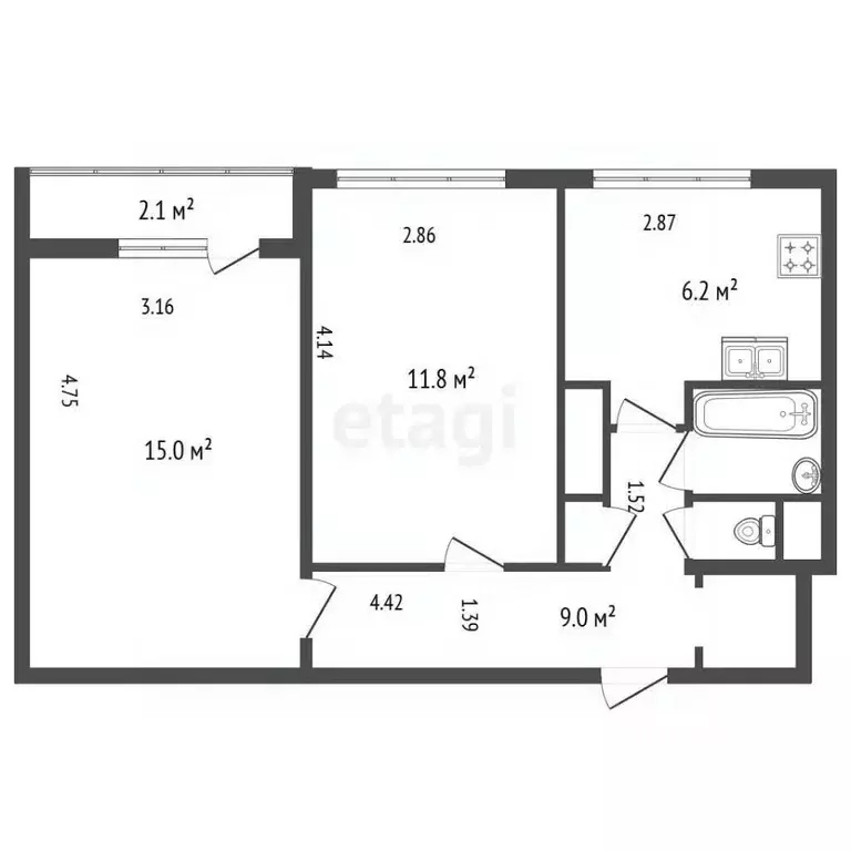 2-к кв. Санкт-Петербург ул. Генерала Симоняка, 23 (46.0 м) - Фото 1