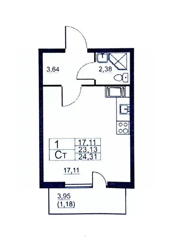 Студия Санкт-Петербург пос. Шушары, Московское ш., 262к4 (23.3 м) - Фото 1