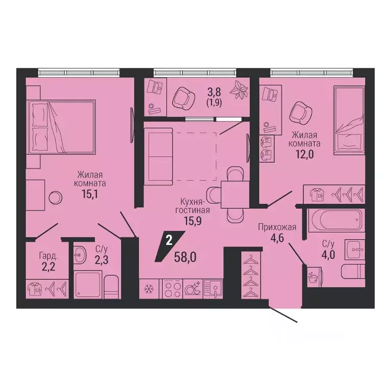 2-к кв. Свердловская область, Екатеринбург Вторчермет жилрайон,  (58.0 ... - Фото 2