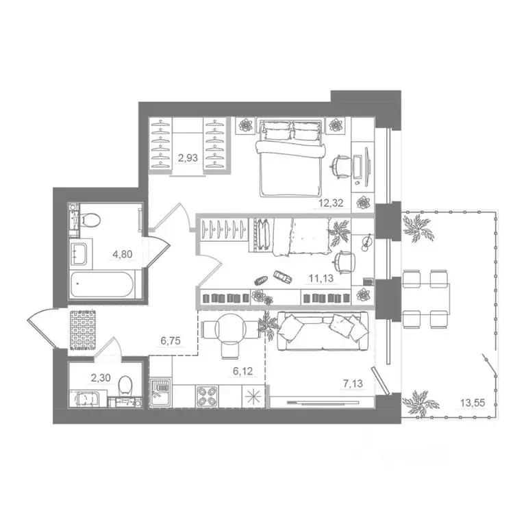 2-к кв. Новосибирская область, Кольцово рп, Спектр мкр 10 (53.47 м) - Фото 1
