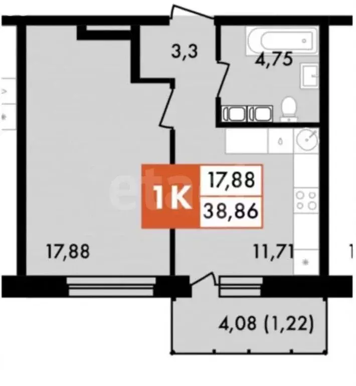 1-комнатная квартира: Калуга, улица Фомушина, 37 (38.86 м) - Фото 0