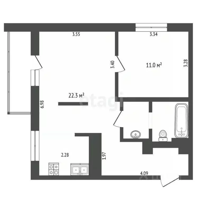 1-к кв. Тюменская область, Тюмень ул. Ю.-Р.Г. Эрвье, 24к1 (44.4 м) - Фото 0