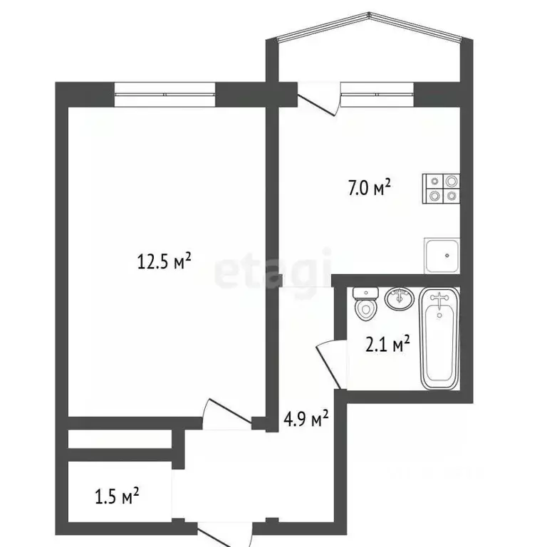 1-к кв. Крым, Ялта ул. Дзержинского, 33к3 (29.0 м) - Фото 2