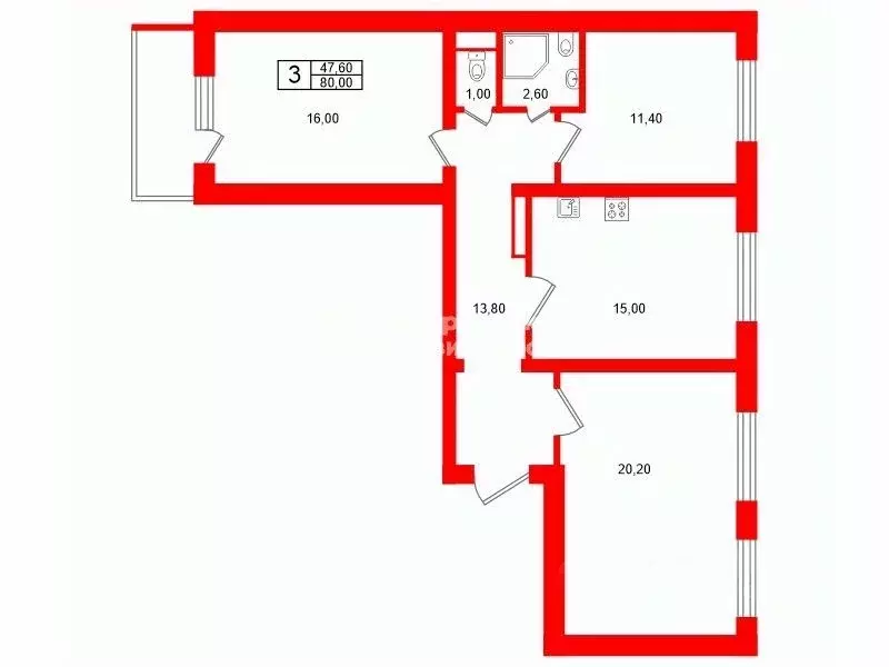 3-к кв. Санкт-Петербург Рыбацкий просп., 29К1 (80.0 м) - Фото 2