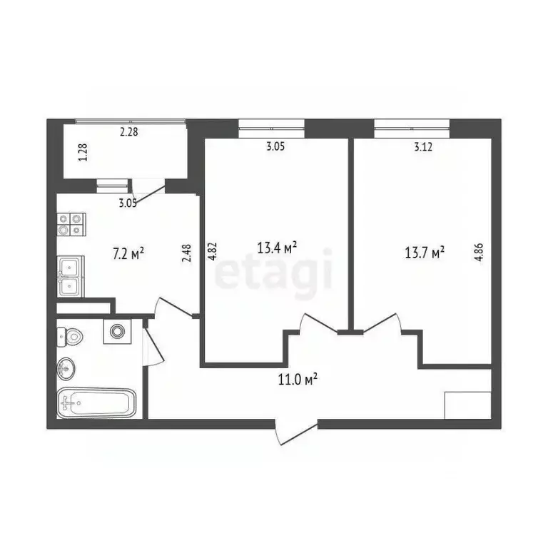 2-к кв. Вологодская область, Череповец ул. Тимохина, 7 (49.1 м) - Фото 1