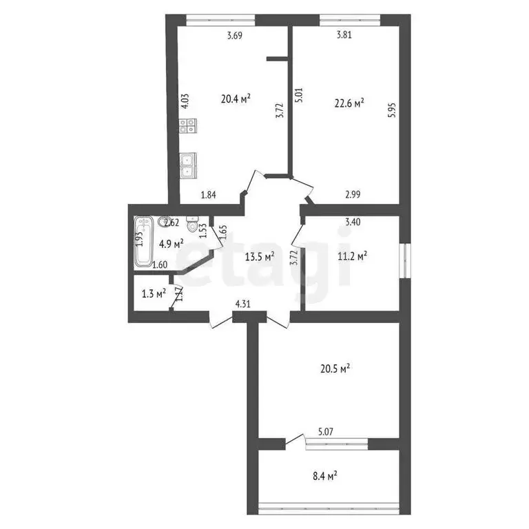 3-комнатная квартира: Севастополь, улица Адмирала Юмашева, 4Б (103 м) - Фото 0